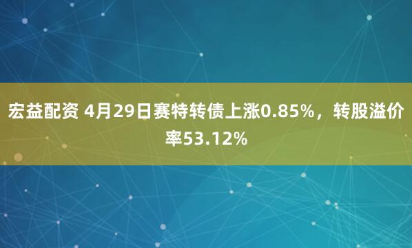 宏益配资 4月29日赛特转债上涨0.85%,转股溢价率53.12%