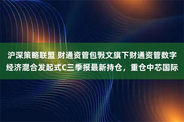 沪深策略联盟 财通资管包斅文旗下财通资管数字经济混合发起式C三季报最新持仓，重仓中芯国际